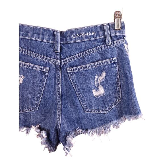 Carmar Collin Medium Wash Distressed Hi-rise Denim Cutoff Shorts Women's 25 NWT - Picture 4 of 6
